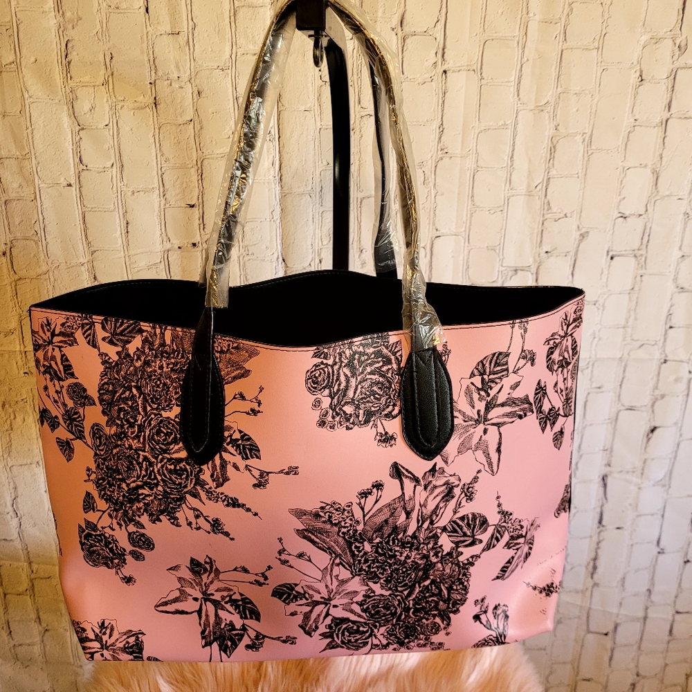 Victoria Secret Tote Pink with Black Flowers New With Tags